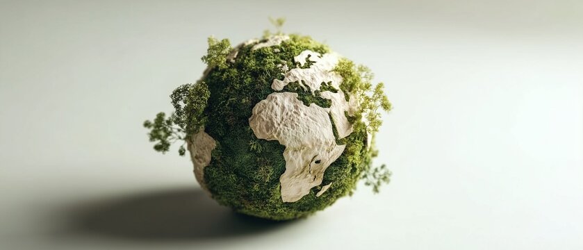 Miniature Earth Globe Covered with Green Moss and Foliage