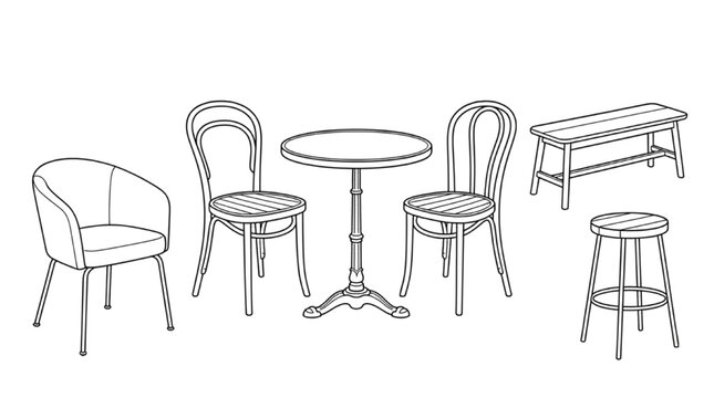 Restaurant Caf&eacute; Furniture Vector Elements High Quality Line Art