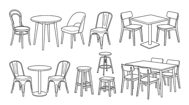 Caf&eacute; Furniture Vector Clean Line Architectural Symbols