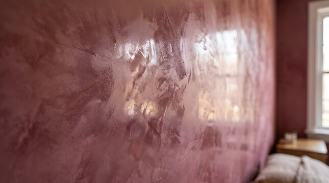 Luxury Venetian plaster wall texture | Metallic dusty rose decorative paint finish | Elegant pink textured interior wall design | Modern home decor wall treatment ideas