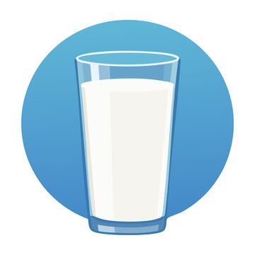 Fresh glass of milk in circle icon vector graphic for healthy breakfast packaging and dairy farm advertisement
