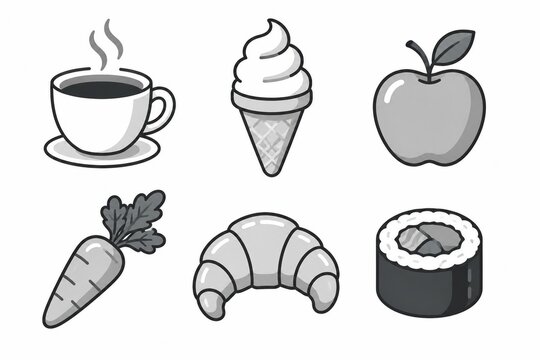Set of pixel art food and drink icons on a white background