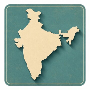 Flat icon of the india map on a blue square with a long shadow