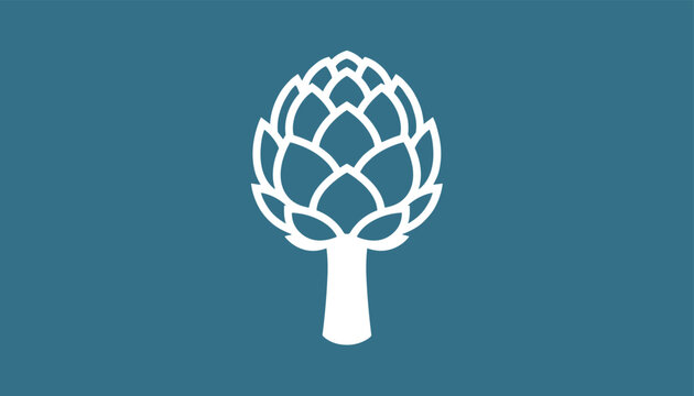 Clean white silhouette of an artichoke vegetable set against a calm dark teal blue background, vector illustration.