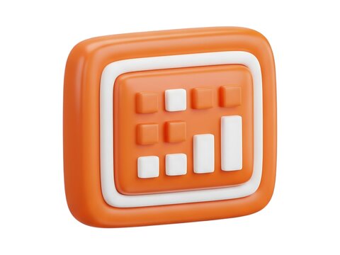 A vibrant 3d orange icon featuring a sleek digital bar chart data visualization