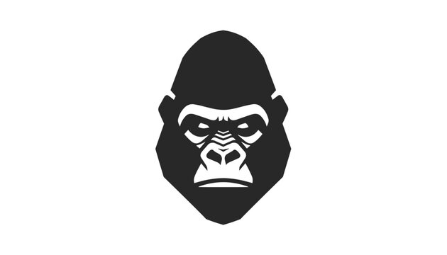 Strong and powerful black and white gorilla head illustration, representing wildlife strength and wild animal dominance.