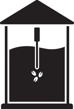 Black and white of a grain silo with a vertical auger and falling seeds inside agriculture