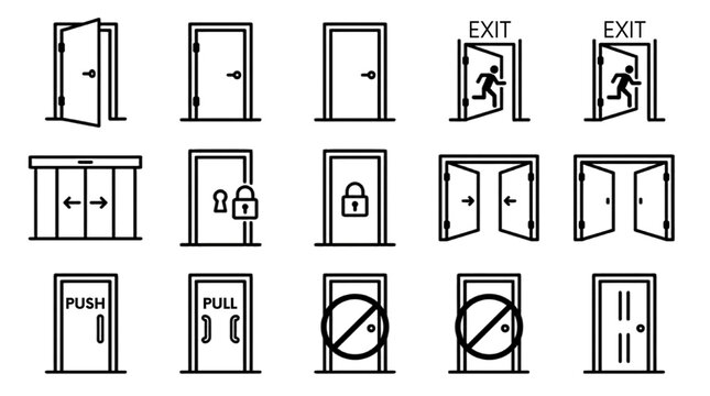 Architectural Door Symbols CAD Plan and Elevation Black Line Collection