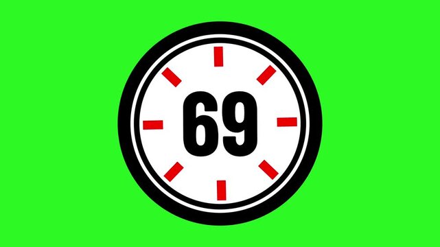 Animated number 69 with circular graphic elements on green screen ideal for chroma key editing, motion graphics, presentations. 69 days to go. 69 days left
