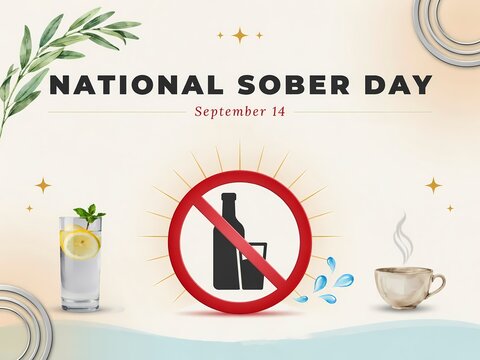 National sober day poster design with no alcohol symbol and healthy drinks on september 14