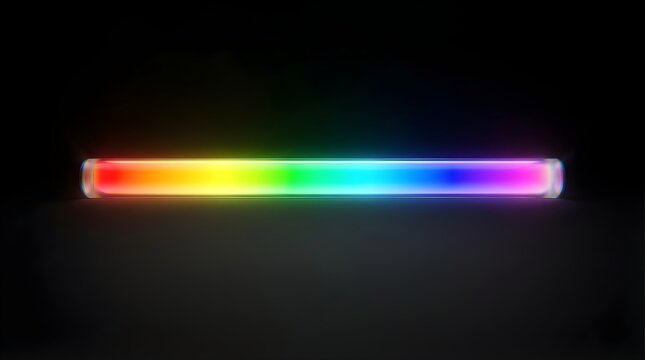 Vibrant rainbow gradient light tube isolated on a dark background