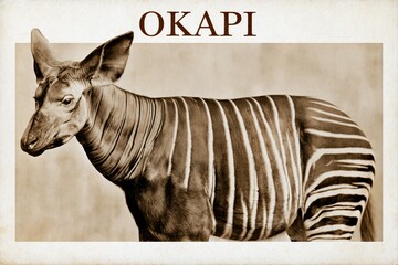 Naklejka premium Okapi animal portrait side profile in sepia