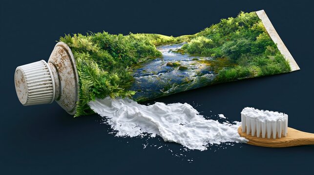 Nature grows in tube toothpaste flowing brush