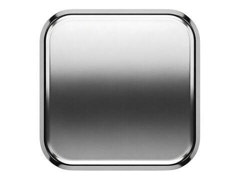 A polished chrome square icon with soft rounded corners on white background