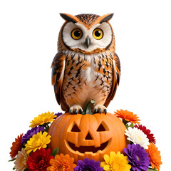 Fototapeta premium owl with a pumpkin