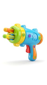 Colorful plastic toy blaster gun for kids isolated on white background