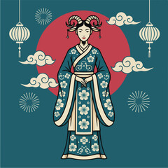 Fototapeta premium Chinese Zodiac Goat Character Illustration for Lunar New Year.