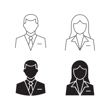 Business avatar icons of man and woman in suits for corporate profile.Editable stroke, Vector illustration, Line art Icon, Symbols.