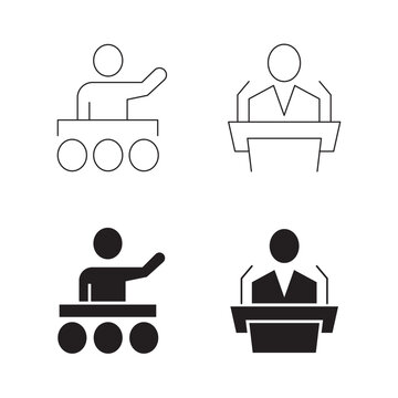Public speaker and conference podium icons set for business speech.Editable stroke, Vector illustration, Line art Icon, Symbols.