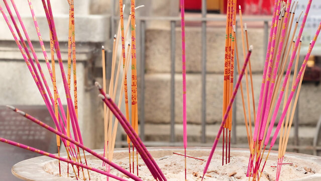 Burning Incense Sticks in a Large Altar at Wong Tai Sin Temple