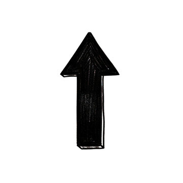 Hand drawn black arrow pointing up isolated on white background