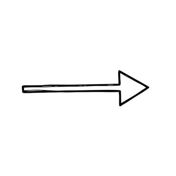 Hand drawn arrow pointing right isolated on white background