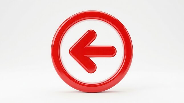 3D red arrow symbol pointing left inside a glossy circular ring.