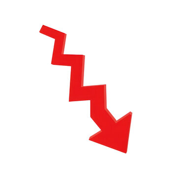 Red zigzag arrow pointing down isolated on white background