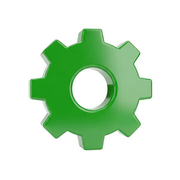 Green gear icon isolated on white background for industrial and technology design projects