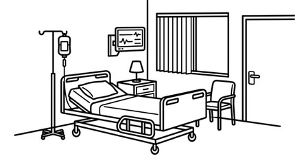 Fototapeta premium Hospital Bed Room Layout Clean Line Vector Architectural Elements