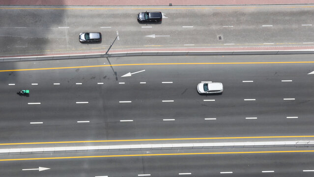 Aerial Top Down View of Traffic on Multi-Lane Dubai Highway