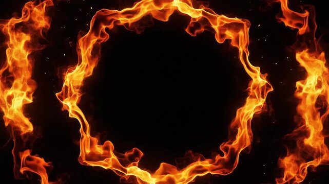 Add intensity to your project with this burning fire ring animation featuring bright flames and a dark background. Perfect for action visuals.