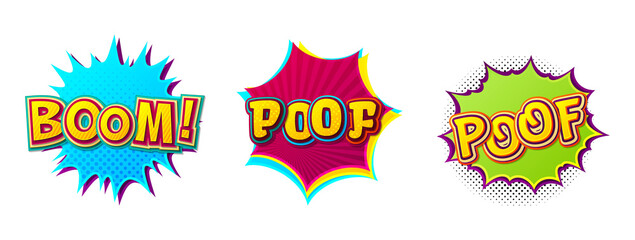 Vibrant comic book explosion sound effects for design on a transparent background © Mahmuda
