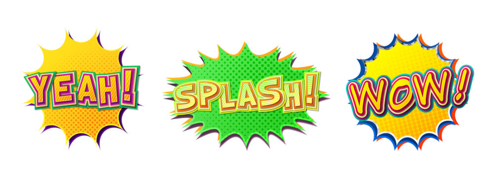 Vibrant comic book sound effects for digital design projects transparent background