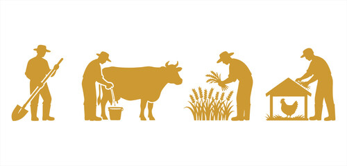 Fototapeta premium Vector silhouette illustration of a farm worker against a transparent background. for Farmers Day 