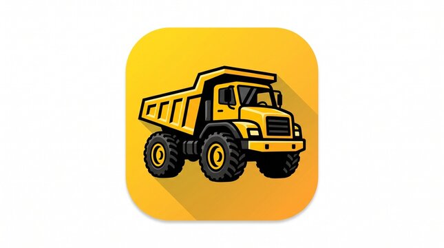 Yellow construction dump truck app icon with long shadow design.