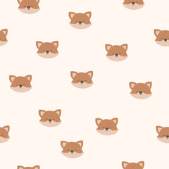 Fototapeta premium seamless pattern with cute fox head pattern on white background EPS 