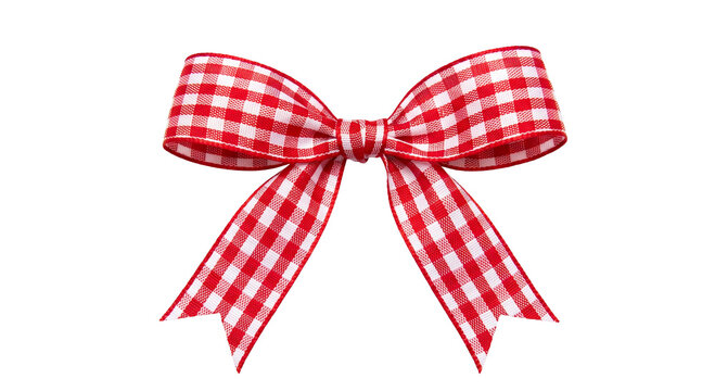 Isolated red checkered ribbon bow element