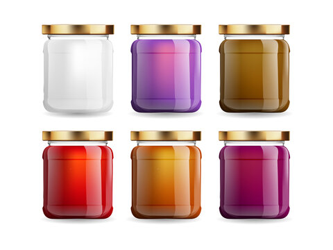 Vibrant colorful jam jars isolated on transparent background
