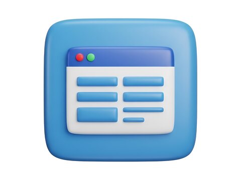A stylized blue glossy app icon representing a digital web browser window