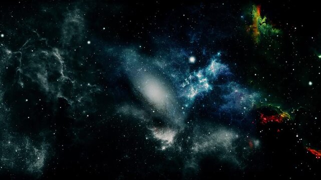 A mesmerizing journey through the vastness of the universe, showcasing cosmic dust, vibrant nebulae, and countless twinkling stars in dynamic motion.
