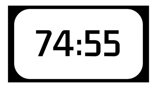 Countdown timer from 75 minute to 74 minute on white background and rounded black frame ideal for presentations, classrooms, and productivity projects