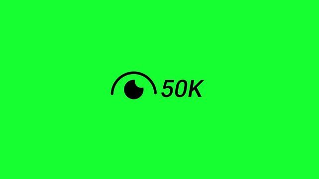 Social Media Reels View Counter Animation from 0 to 80K (Eighty Thousand) on Green Screen with Views Growth, Social Proof Boost and Real View Count Up Animation, Number Counter in 4K.