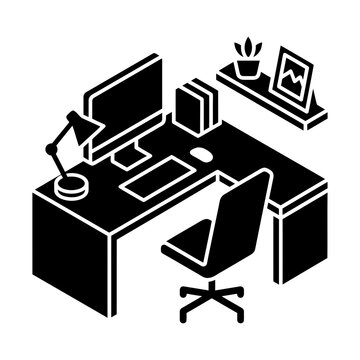 home office workspace isometric glyph icon