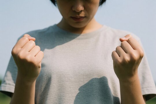 競技場で悔しさをこらえる女性