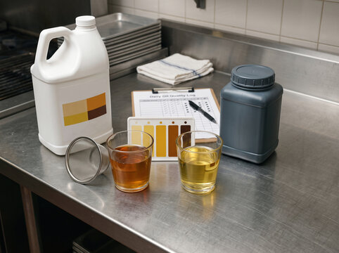 Cooking Oil Quality Test and Color Comparison in Commercial Kitchen