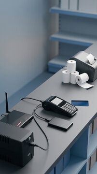 POS Terminal and Payment Equipment on Store Checkout Counter