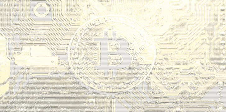 Bitcoin symbol on golden circuit board technology background digital currency concept