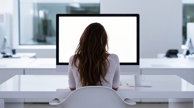 快適なワークスペースで静かにPC作業に集中する女性の後ろ姿