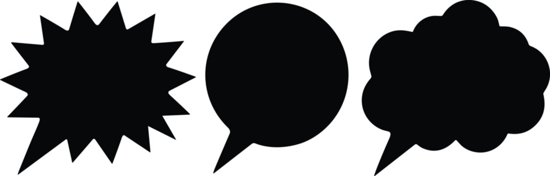 Three Black Comic Speech Bubble Shapes